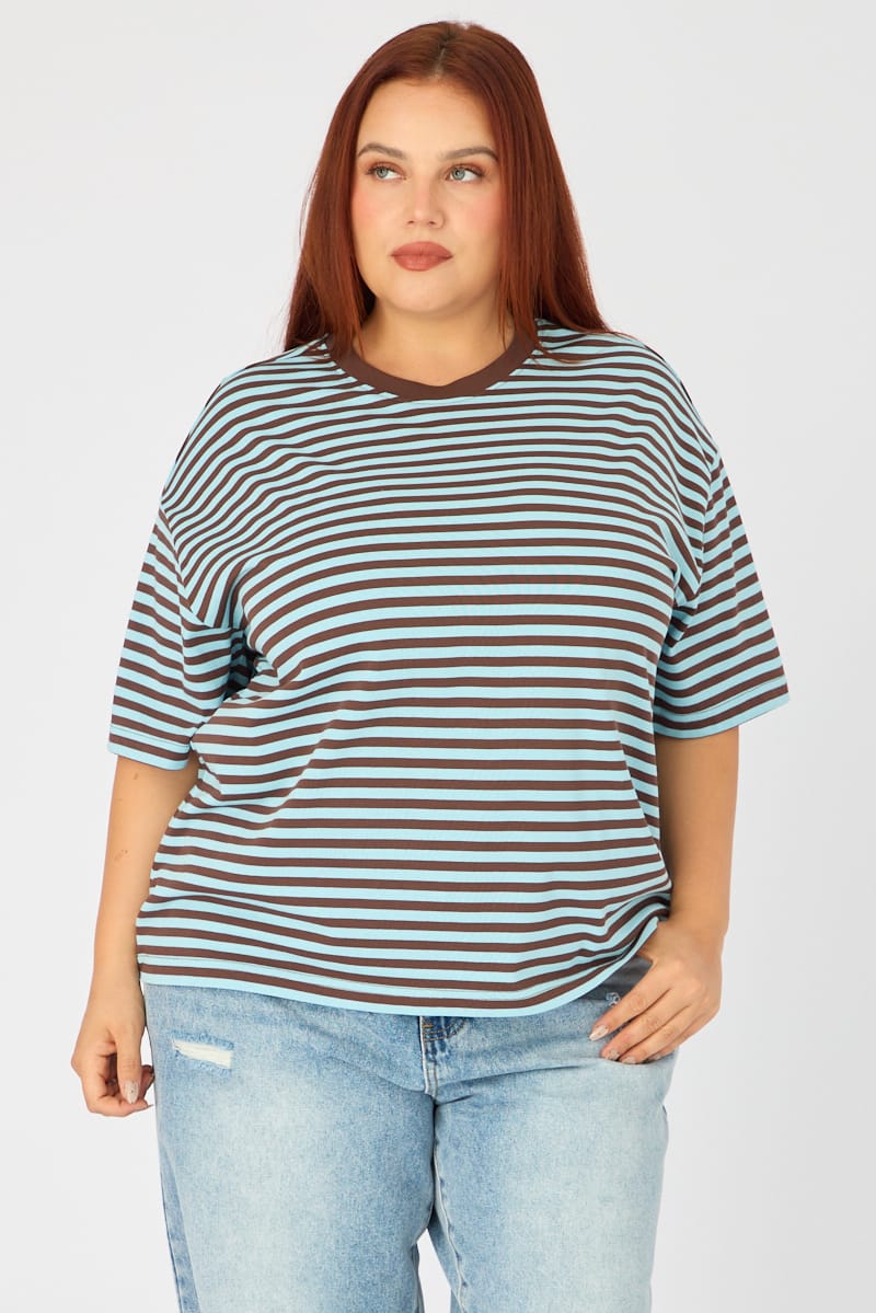 Blue Stripe Oversize Tee Short Sleeve for YouandAll Fashion