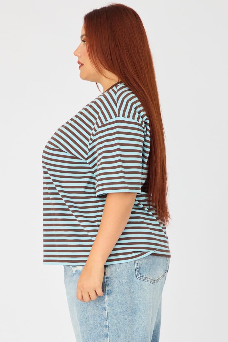 Blue Stripe Oversize Tee Short Sleeve for YouandAll Fashion