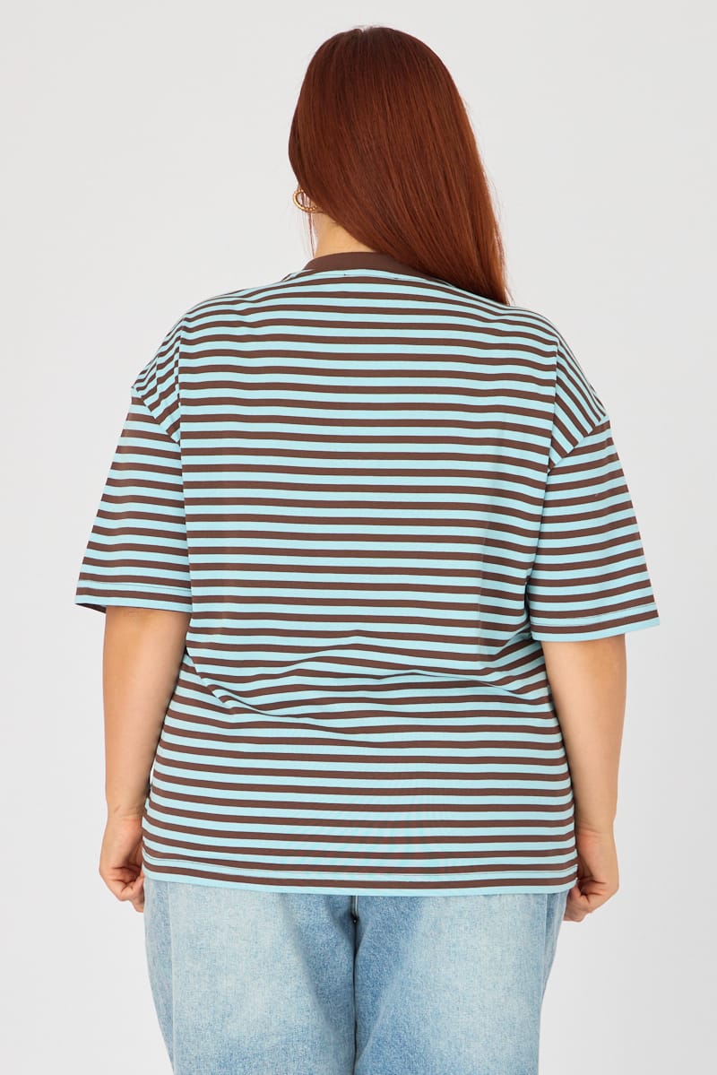 Blue Stripe Oversize Tee Short Sleeve for YouandAll Fashion