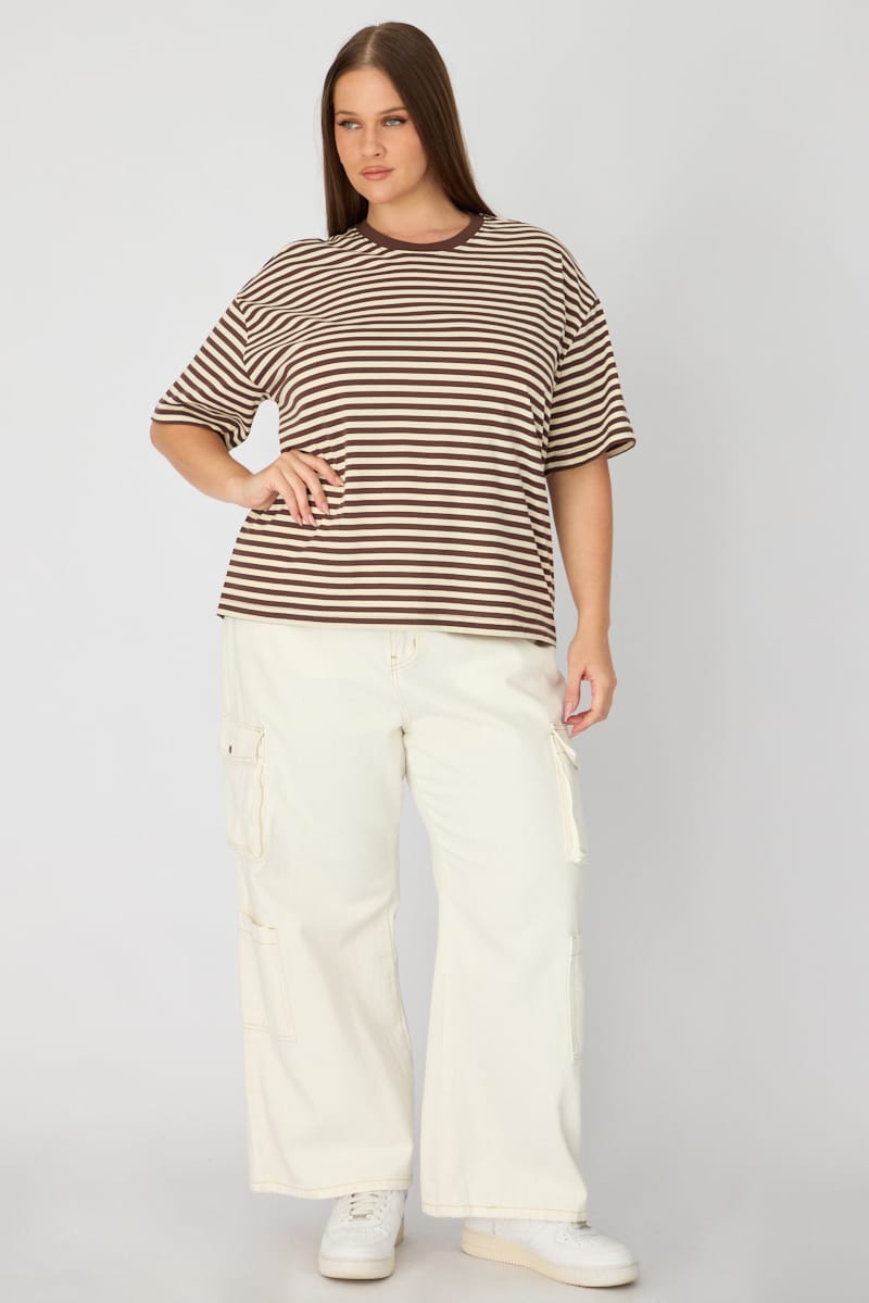 Brown Stripe Oversize Tee Short Sleeve for YouandAll Fashion