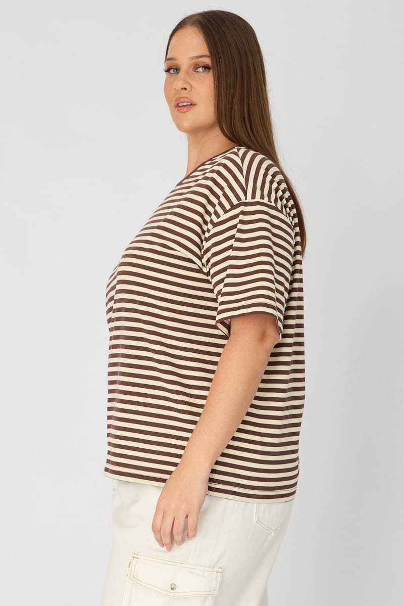 Brown Stripe Oversize Tee Short Sleeve for YouandAll Fashion
