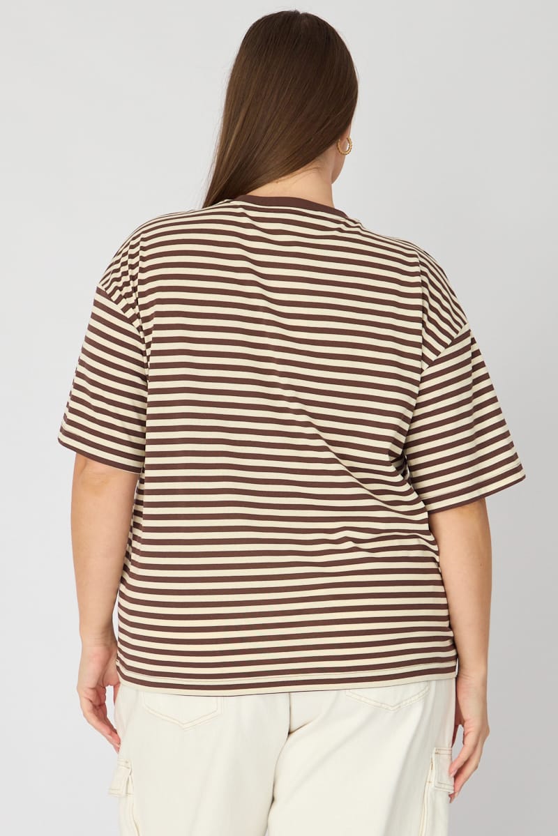 Brown Stripe Oversize Tee Short Sleeve for YouandAll Fashion