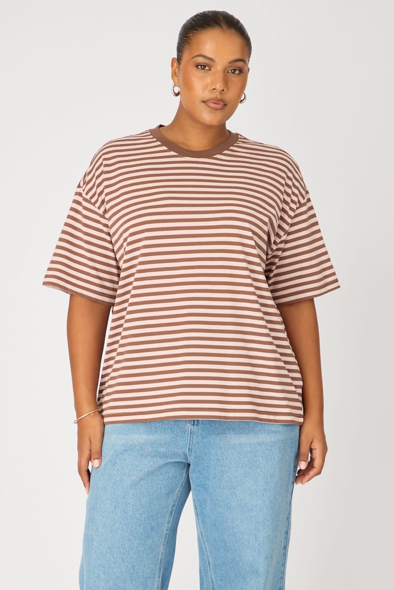 Pink Stripe Oversize Tee Short Sleeve for YouandAll Fashion