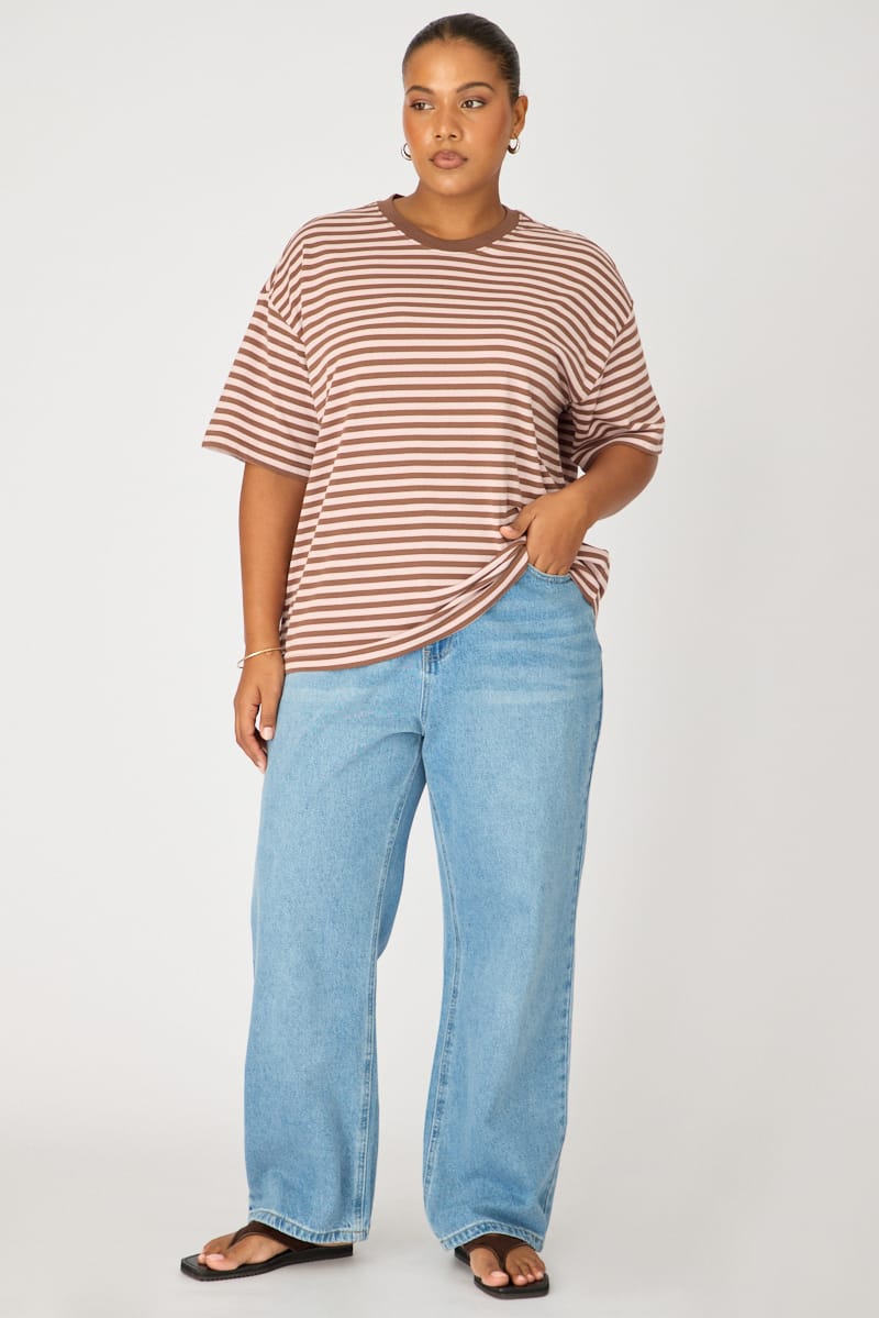 Pink Stripe Oversize Tee Short Sleeve for YouandAll Fashion