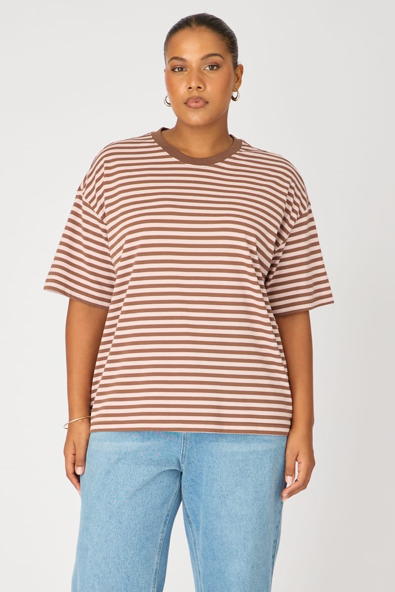 Pink Stripe Oversize Tee Short Sleeve for YouandAll Fashion