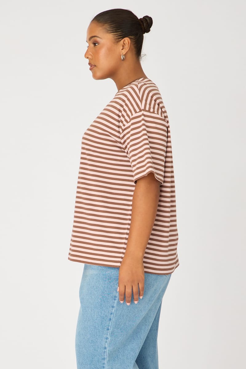 Pink Stripe Oversize Tee Short Sleeve for YouandAll Fashion