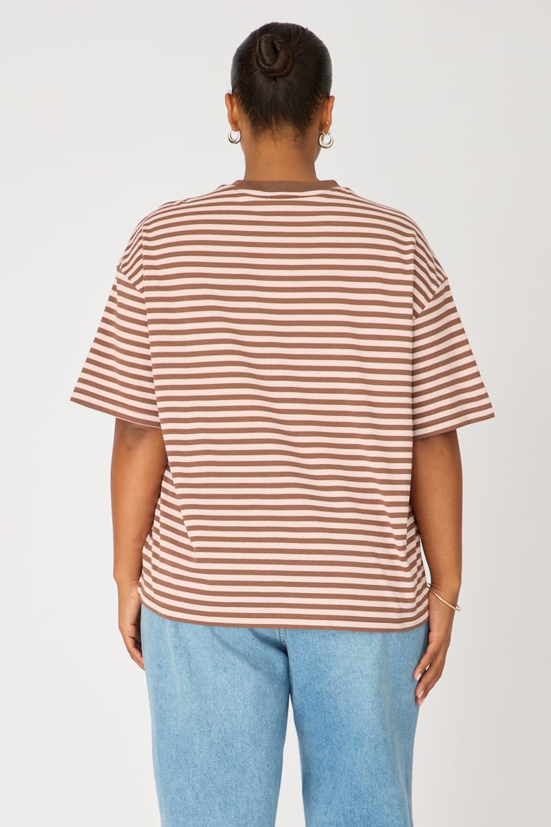 Pink Stripe Oversize Tee Short Sleeve for YouandAll Fashion