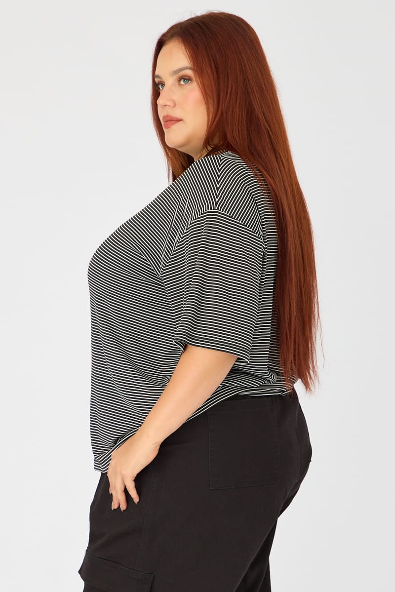 Black Stripe Top - Short Sleeve - Oversized Fit - Crew Neck for YouandAll Fashion
