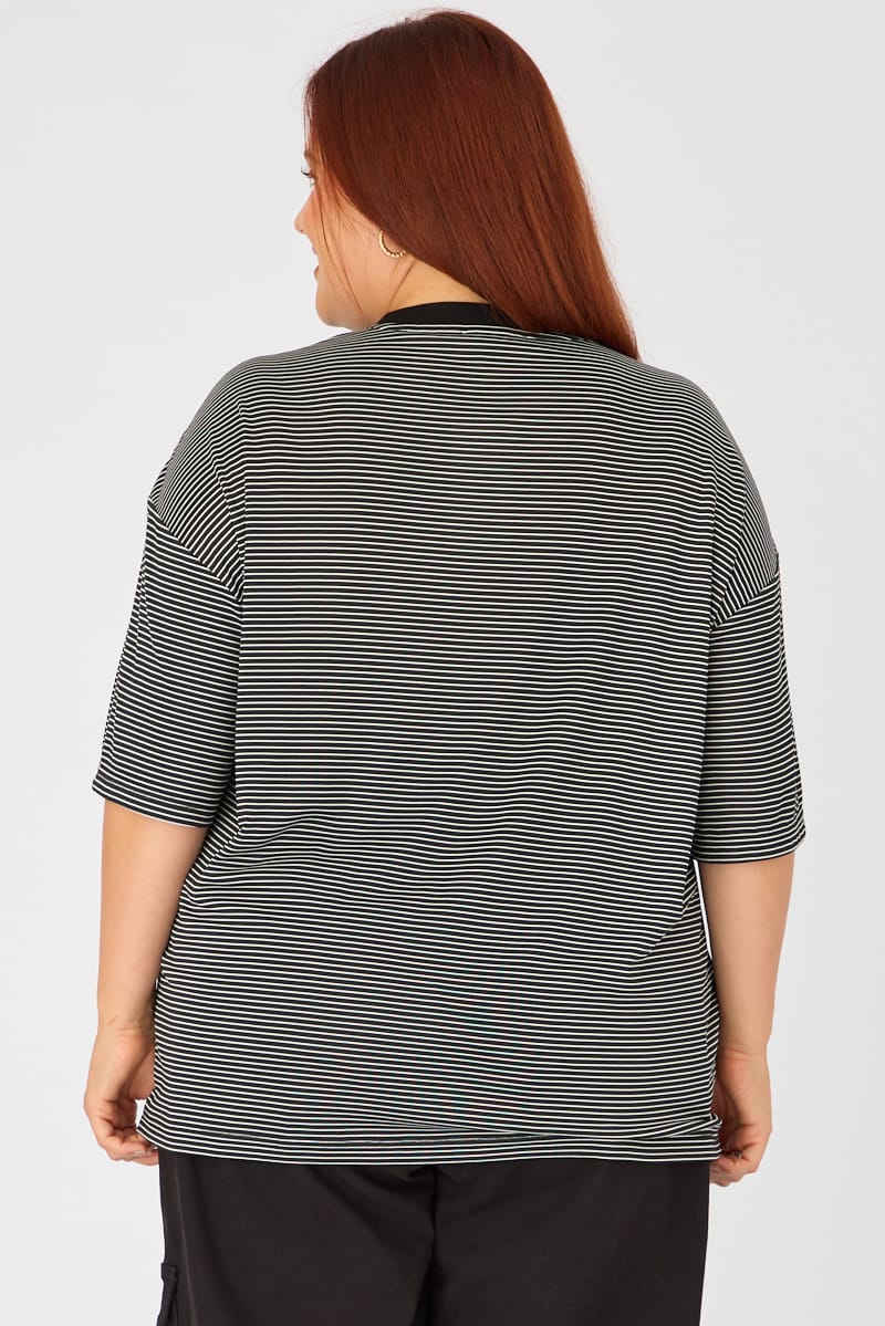 Black Stripe Short Sleeve Crew Neck Top for YouandAll Fashion