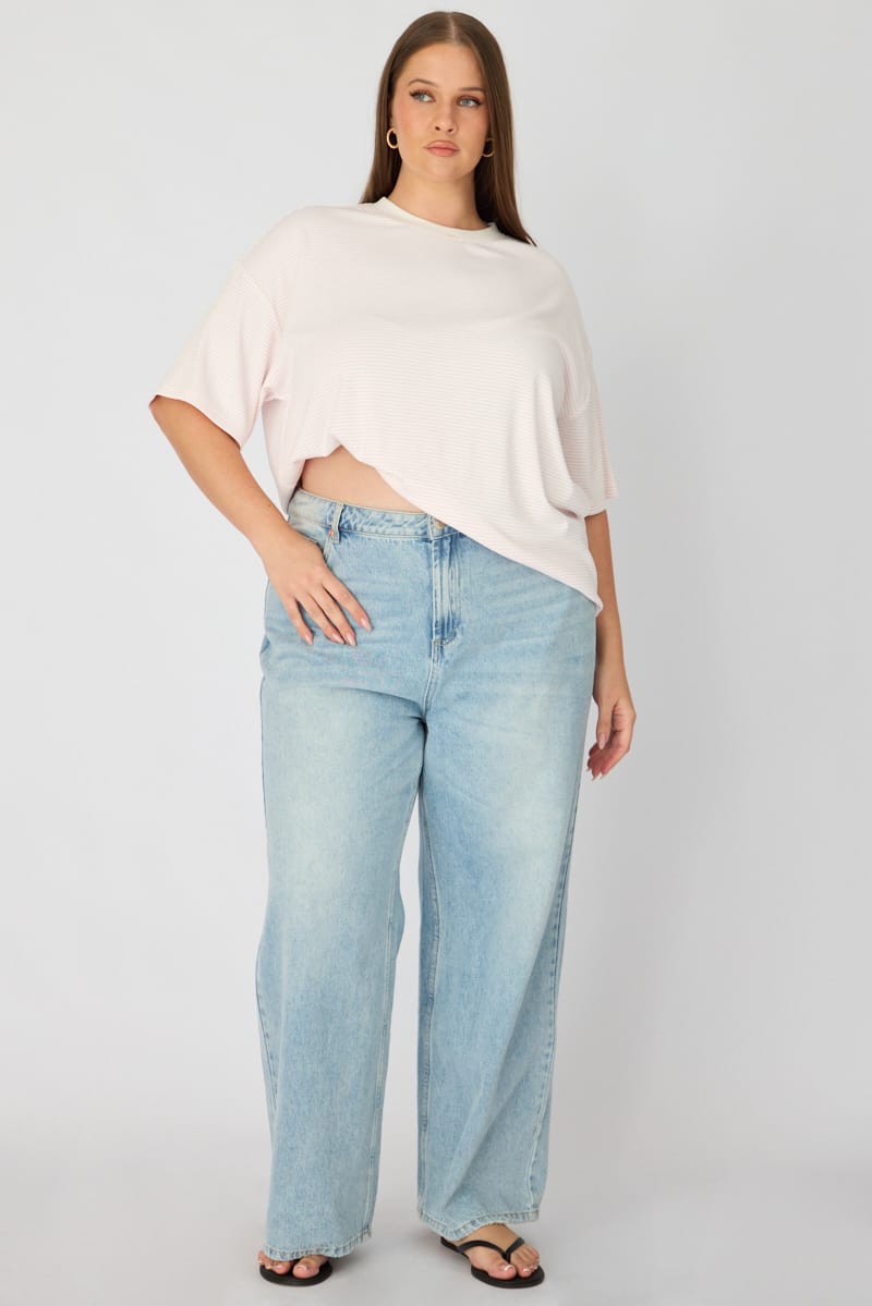 Pink Stripe Top - Short Sleeve - Oversized Fit - Crew Neck for YouandAll Fashion
