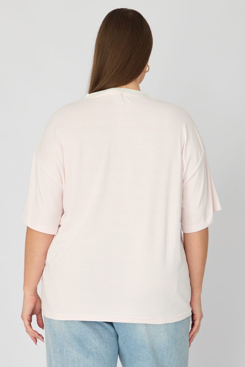 Pink Stripe Top - Short Sleeve - Oversized Fit - Crew Neck for YouandAll Fashion
