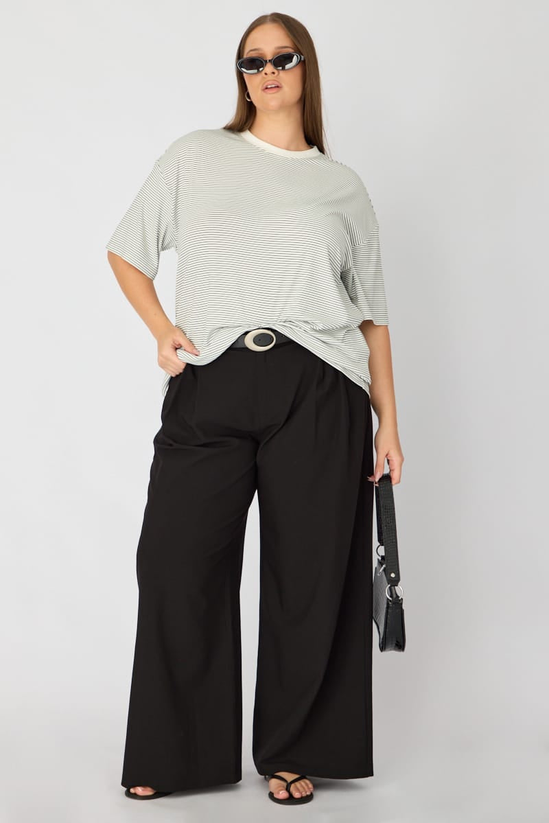 White Stripe Top - Short Sleeve - Oversized Fit - Crew Neck for YouandAll Fashion