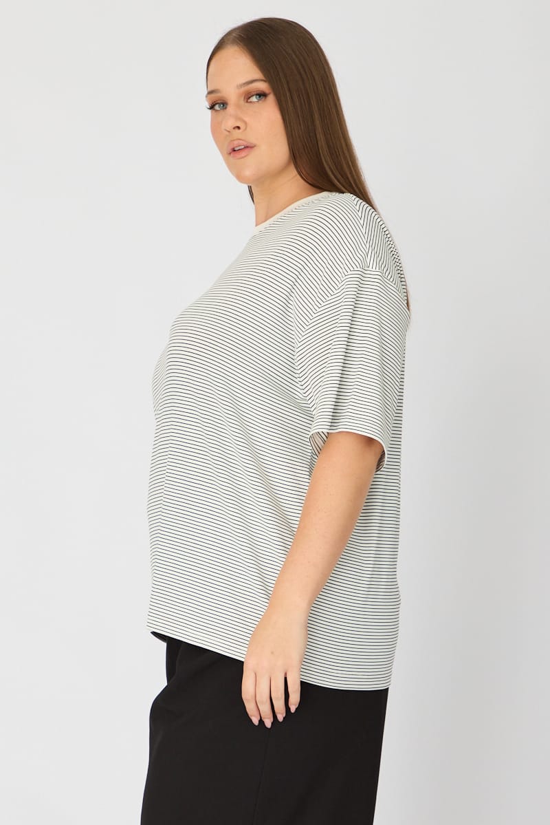 White Stripe Top - Short Sleeve - Oversized Fit - Crew Neck for YouandAll Fashion