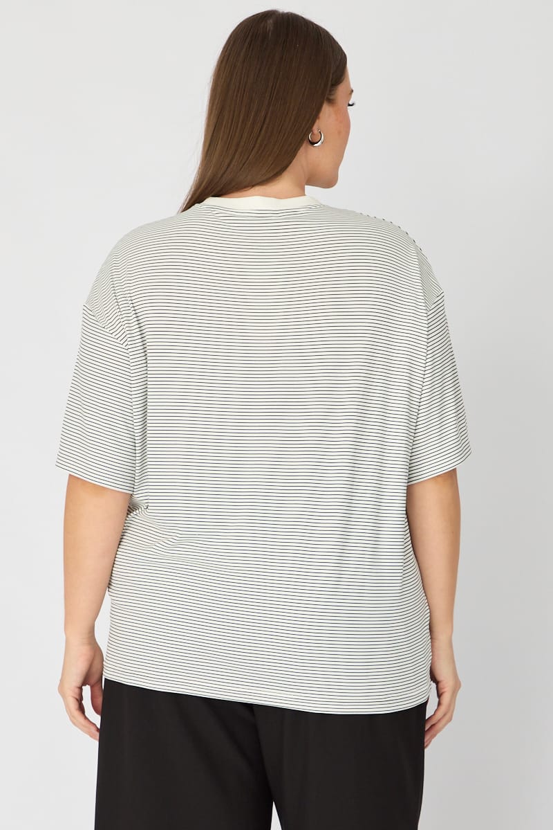 White Stripe Top - Short Sleeve - Oversized Fit - Crew Neck for YouandAll Fashion