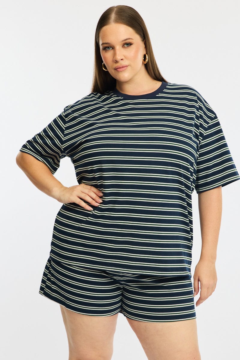 Green Stripe Short Sleeve Tee for YouandAll Fashion