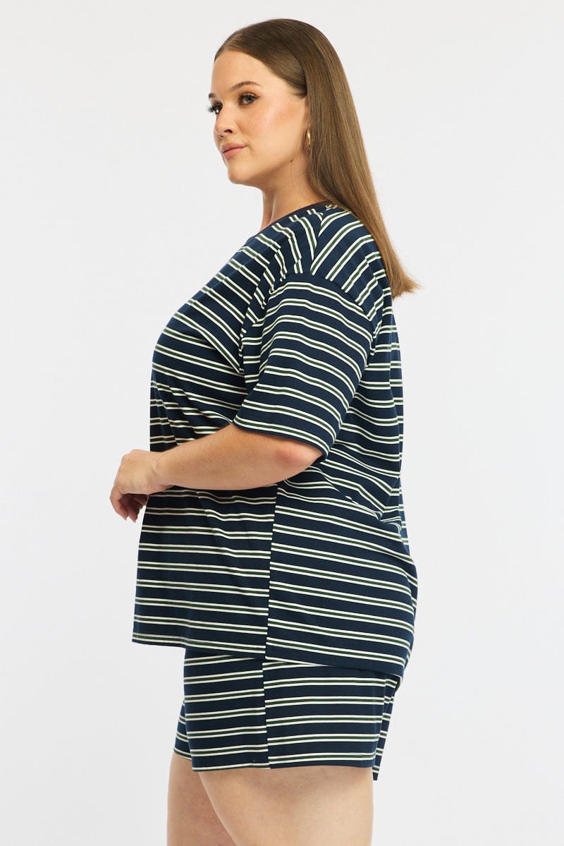 Green Stripe Short Sleeve Tee for YouandAll Fashion