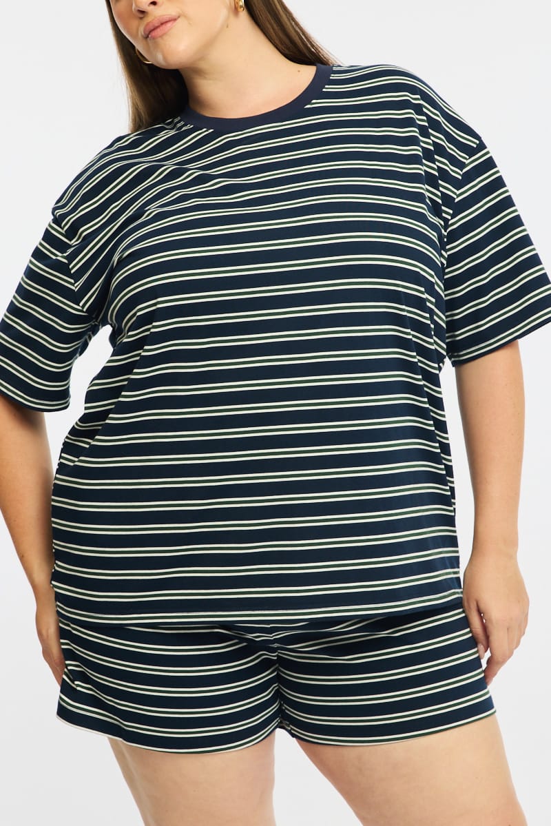Green Stripe Short Sleeve Tee for YouandAll Fashion