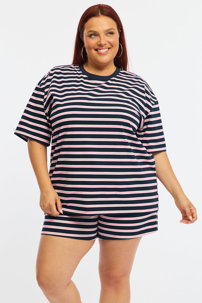 Pink Stripe Short Sleeve Tee for YouandAll Fashion