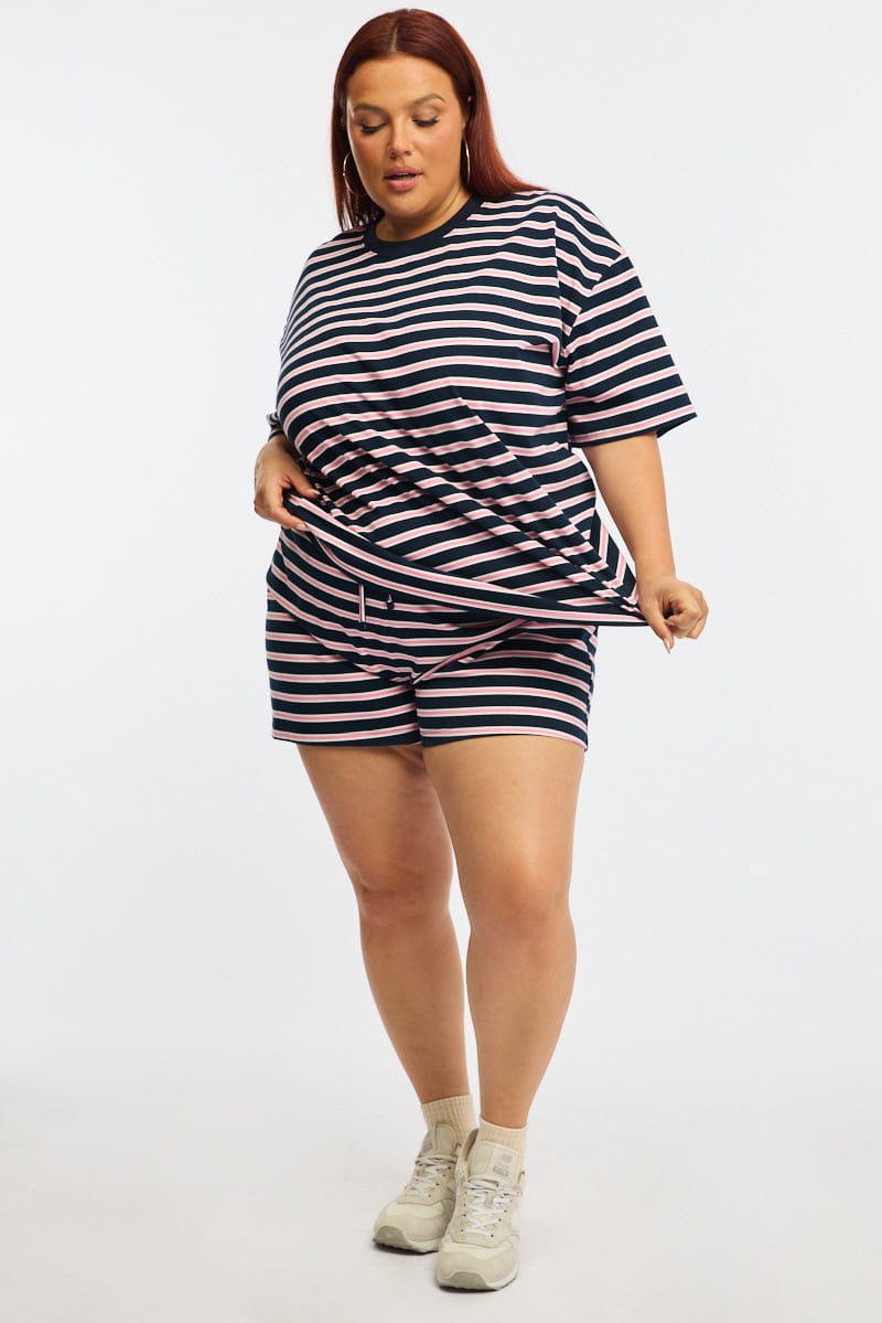 Pink Stripe Short Sleeve Tee for YouandAll Fashion