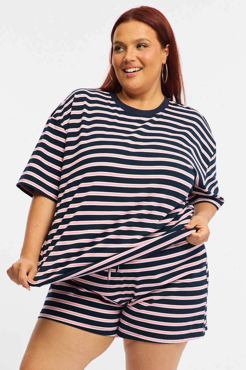 Pink Stripe Short Sleeve Tee for YouandAll Fashion