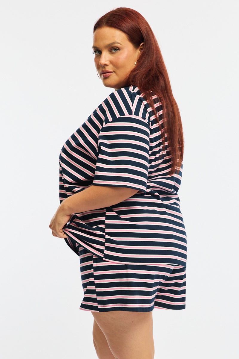 Pink Stripe Short Sleeve Tee for YouandAll Fashion