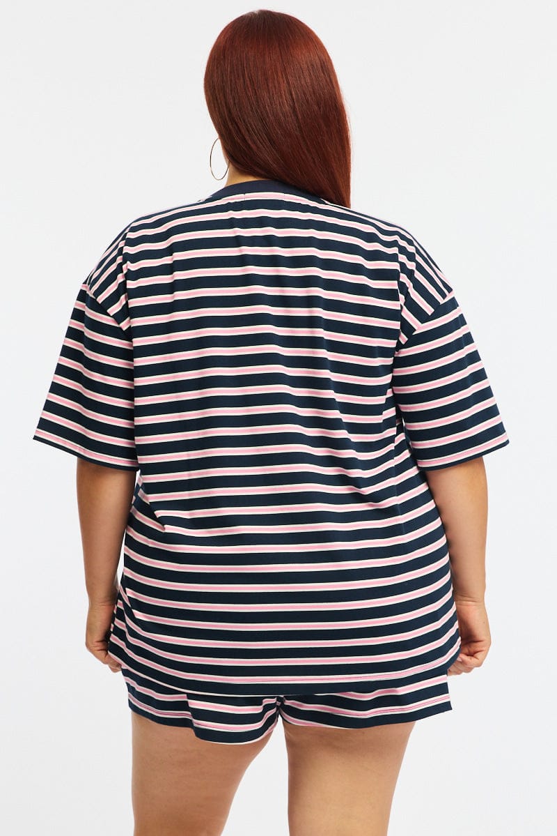 Pink Stripe Short Sleeve Tee for YouandAll Fashion