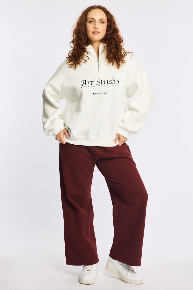 White Half Zip Sweat Top Long Sleeve for YouandAll Fashion
