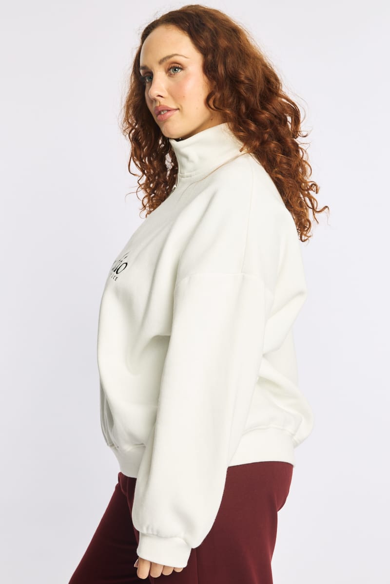 White Half Zip Sweat Top Long Sleeve for YouandAll Fashion