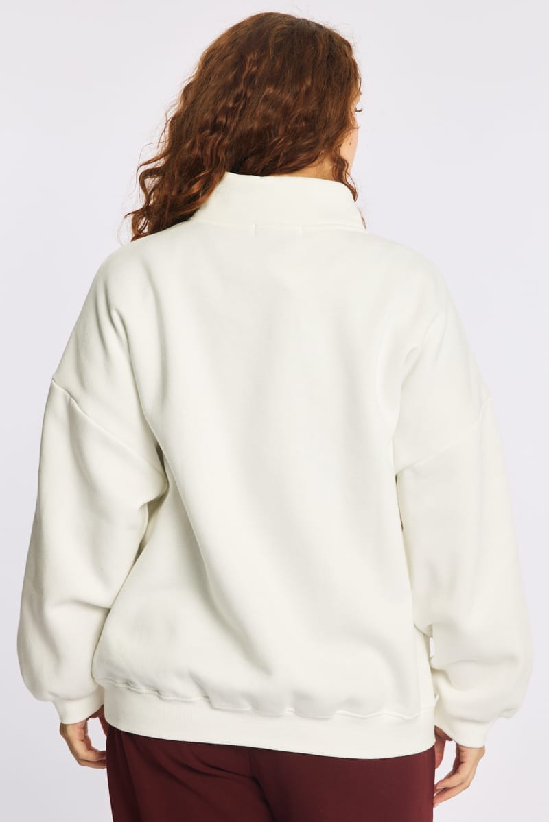 White Half Zip Sweat Top Long Sleeve for YouandAll Fashion