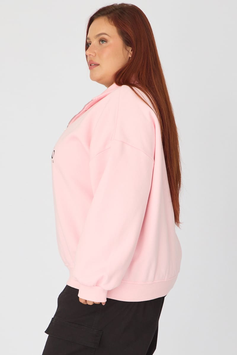 Pink Half Zip Sweat Top Long Sleeve for YouandAll Fashion