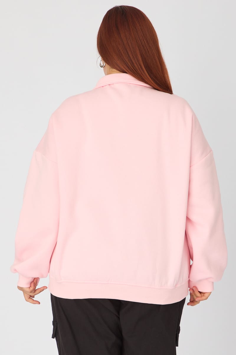 Pink Half Zip Sweat Top Long Sleeve for YouandAll Fashion