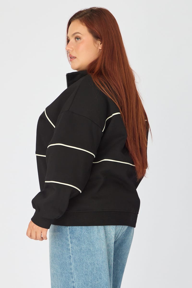 Black Sweatshirt Long Sleeve Half Zip for YouandAll Fashion