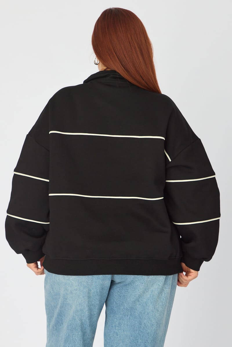Black Sweatshirt Long Sleeve Half Zip for YouandAll Fashion