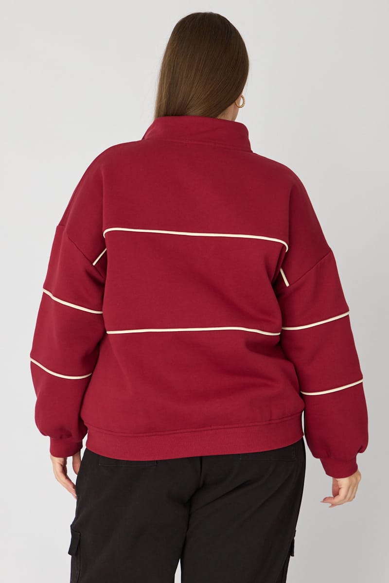 Red Sweatshirt Long Sleeve Half Zip for YouandAll Fashion