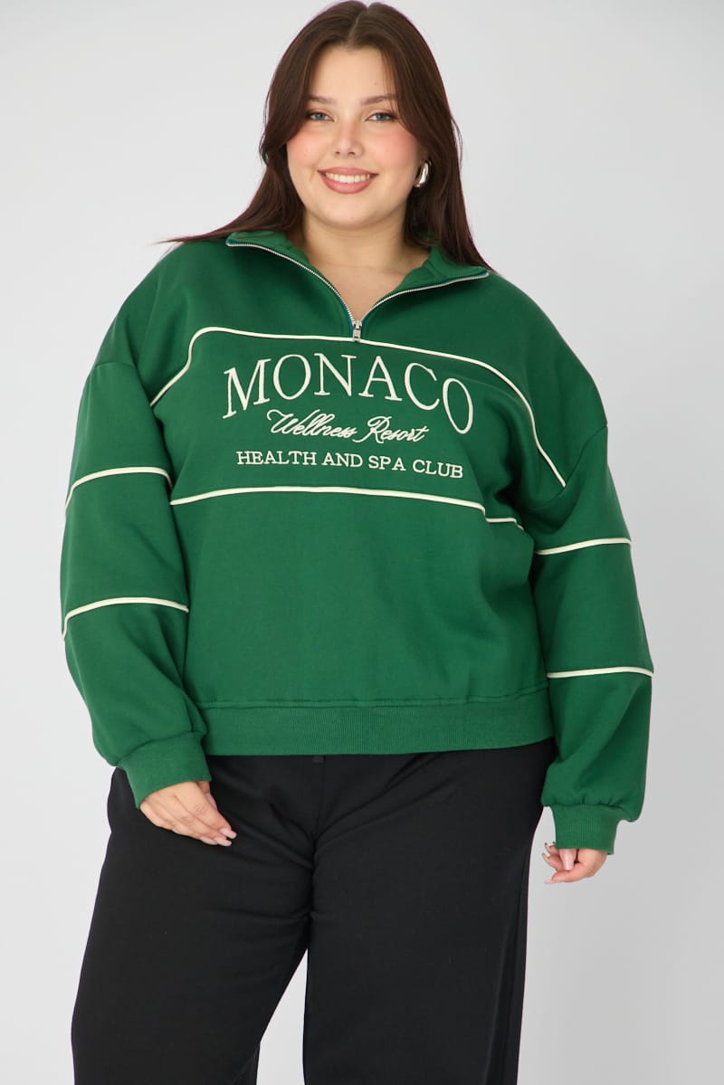 Green Sweatshirt Long Sleeve Half Zip for YouandAll Fashion