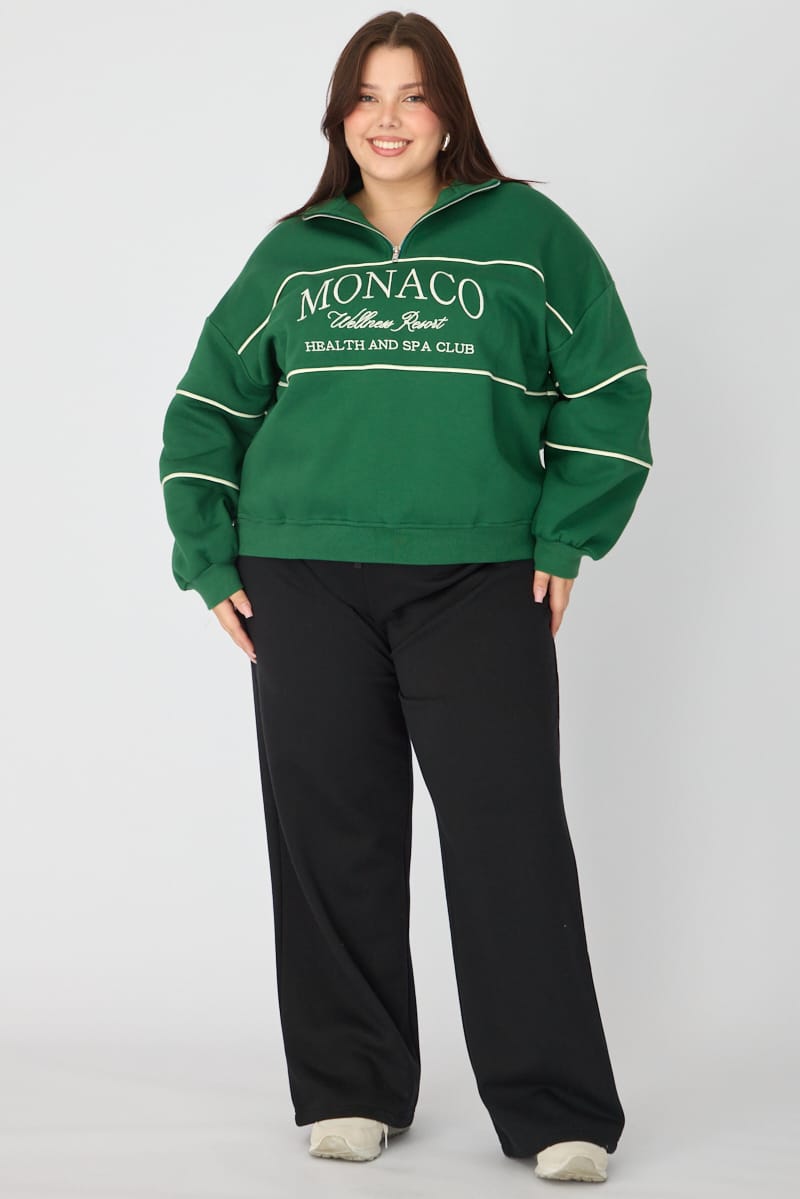 Green Sweatshirt Long Sleeve Half Zip for YouandAll Fashion