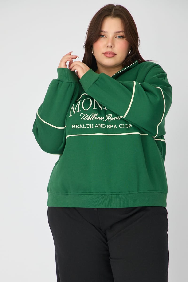 Green Sweatshirt Long Sleeve Half Zip for YouandAll Fashion
