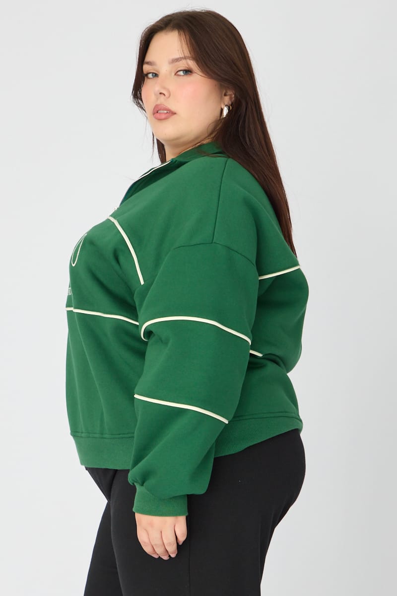 Green Sweatshirt Long Sleeve Half Zip for YouandAll Fashion