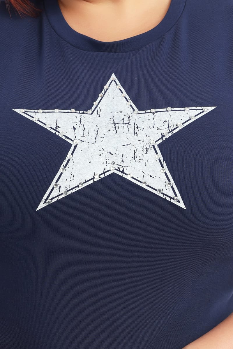 Blue Graphic T-shirt Short Sleeve Crew Neck for YouandAll Fashion