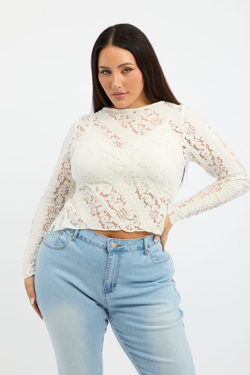 White Lace Top Crew Neck for YouandAll Fashion