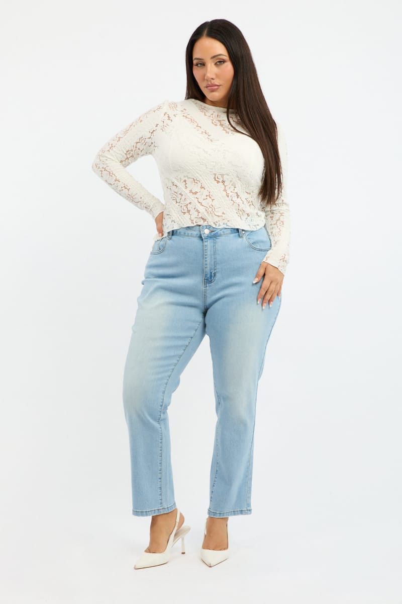 White Lace Top Crew Neck for YouandAll Fashion