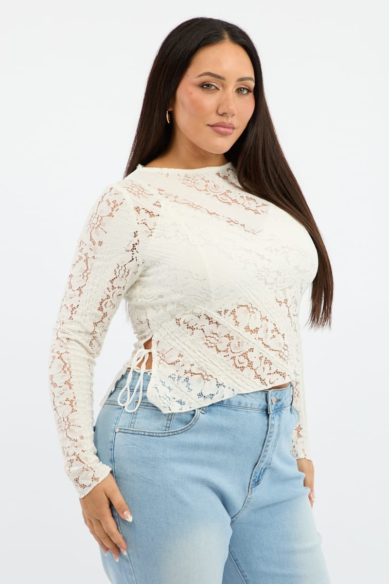 White Lace Top Crew Neck for YouandAll Fashion