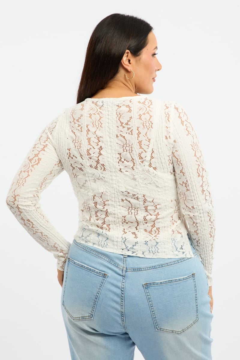 White Lace Top Crew Neck for YouandAll Fashion
