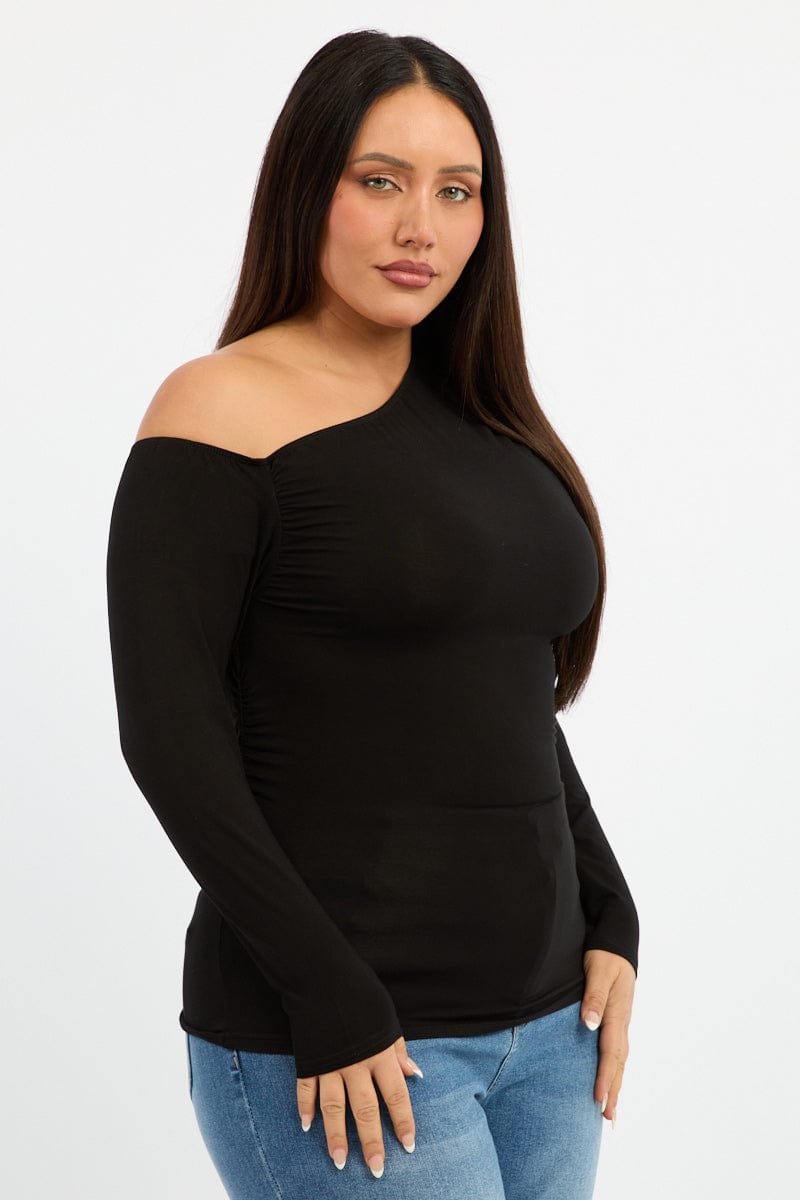 Black One Shoulder Top Long Sleeve for YouandAll Fashion