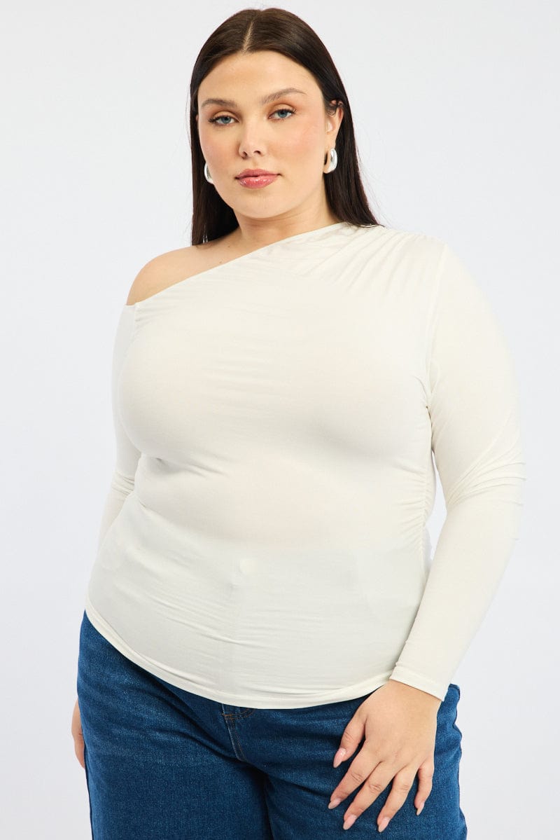 White One Shoulder Top Long Sleeve for YouandAll Fashion