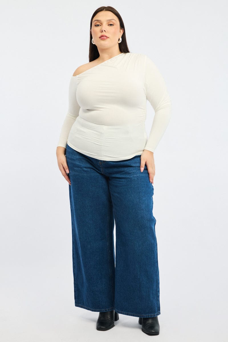 White One Shoulder Top Long Sleeve for YouandAll Fashion