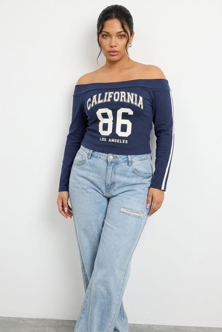 Blue Graphic Top Long Sleeve for YouandAll Fashion