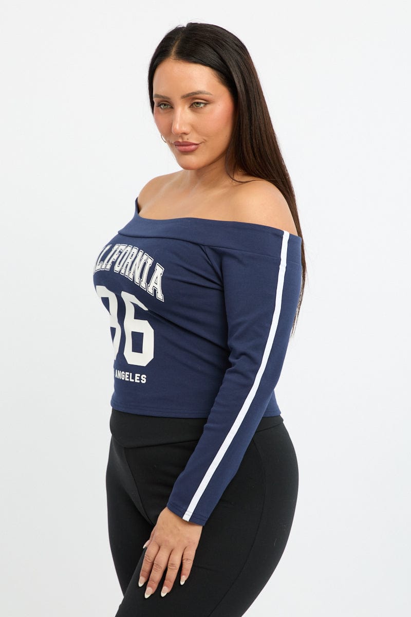 Blue Graphic Top Long Sleeve for YouandAll Fashion