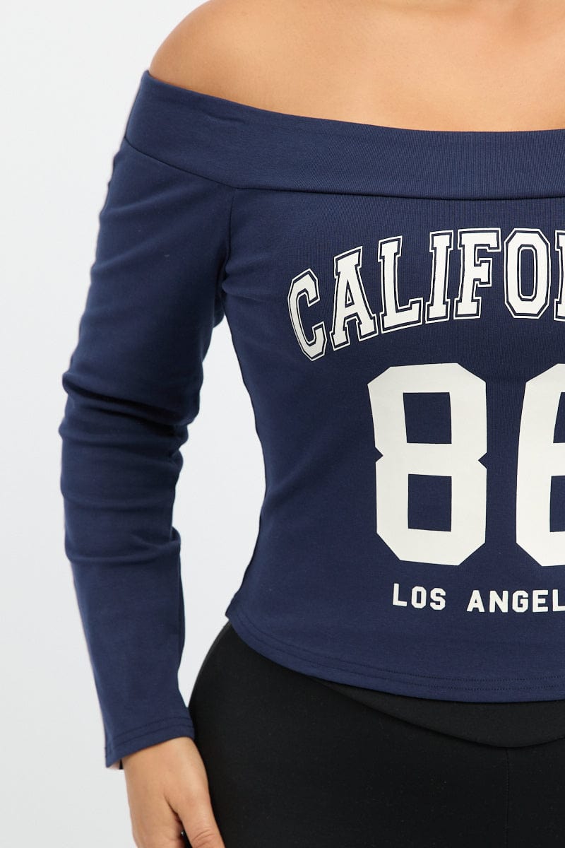 Blue Graphic Top Long Sleeve for YouandAll Fashion