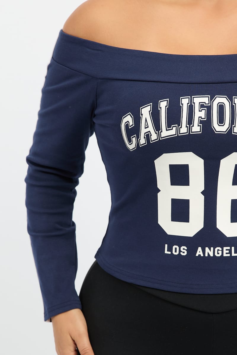 Blue Graphic Top Long Sleeve for YouandAll Fashion